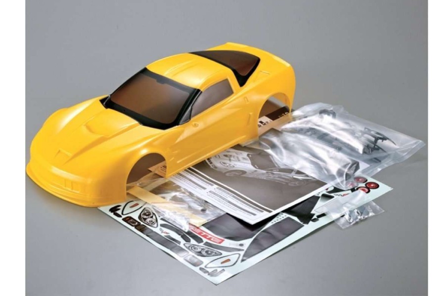 Spare Parts * | 48141 | Killerbody 1/10 Corvette Gt2 Yellow Painted Body Shell W/ Decal Sheet